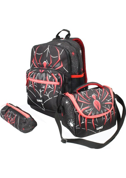 Wıa SW031 Örümcek - 3' Lü Okul Çantası Seti - Sırt ve Beslenme Çantası + Kalemlik
