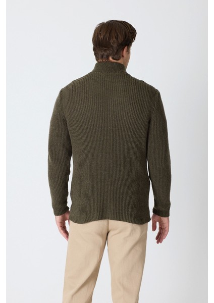 Erkek Dik Yaka Fermuarlı Triko Kazak - Haki fırsatları