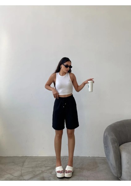 Beli Lastikli Visko Keten Şort