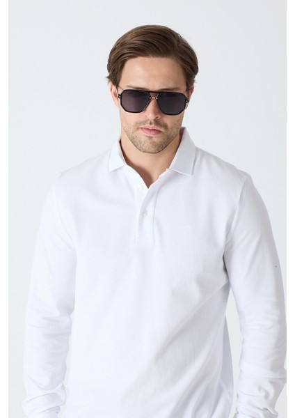 Erkek Polo Yaka Uzun Kollu Sweatshirt - Beyaz modelleri