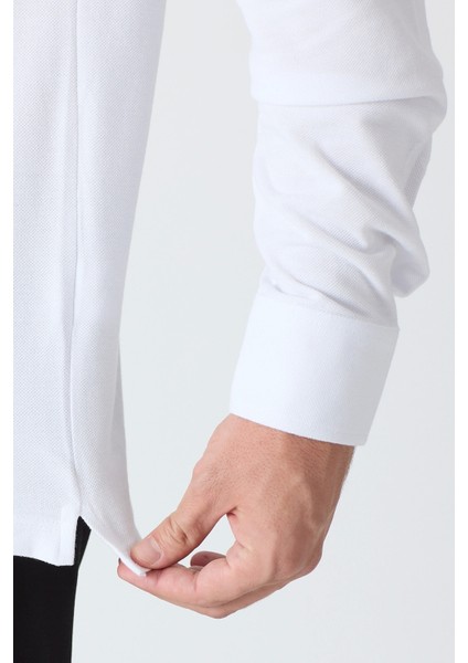 Erkek Polo Yaka Uzun Kollu Sweatshirt - Beyaz fırsatları