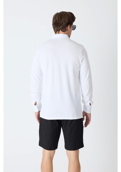 Erkek Polo Yaka Uzun Kollu Sweatshirt - Beyaz indirimleri