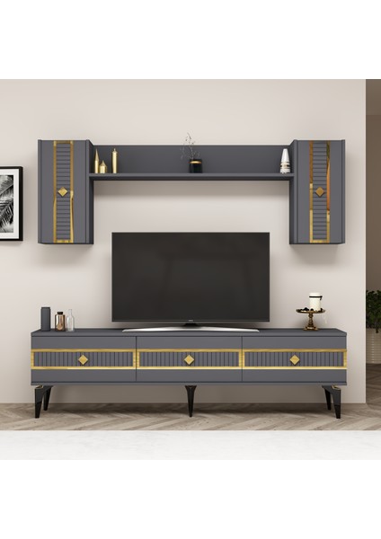Norra 180 cm Tv Ünitesi Antrasit-Altın