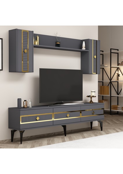 Norra 180 cm Tv Ünitesi Antrasit-Altın fiyatları