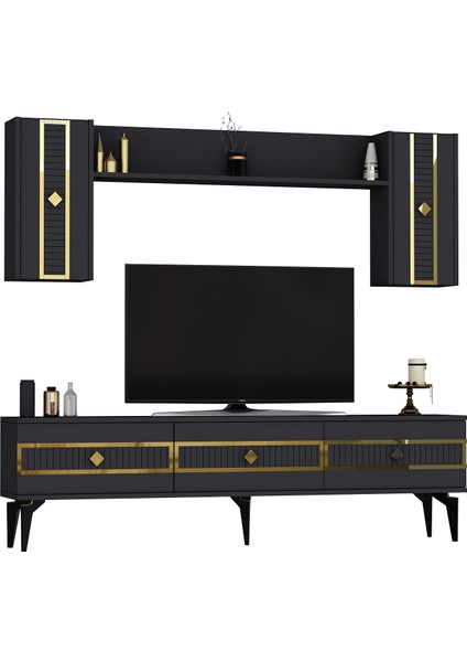 Norra 180 cm Tv Ünitesi Antrasit-Altın modelleri