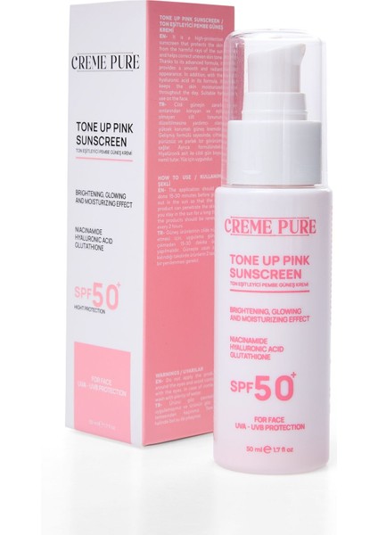 Leke Karşıtı Ton Eşitleyen Spf 50+ Pembe Renkli Güneş Kremi Glutatyon, Hyaluronik Asit Etkili 50 ml