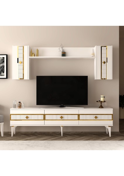 Norra 180 cm Tv Ünitesi Beyaz-Altın