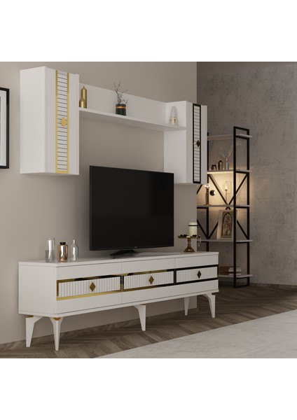 Norra 180 cm Tv Ünitesi Beyaz-Altın fiyatları