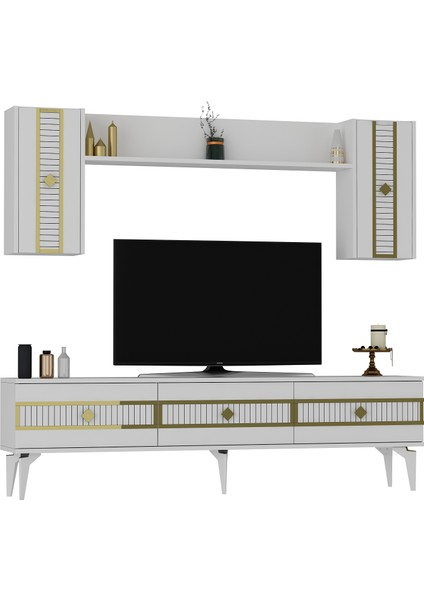 Norra 180 cm Tv Ünitesi Beyaz-Altın modelleri