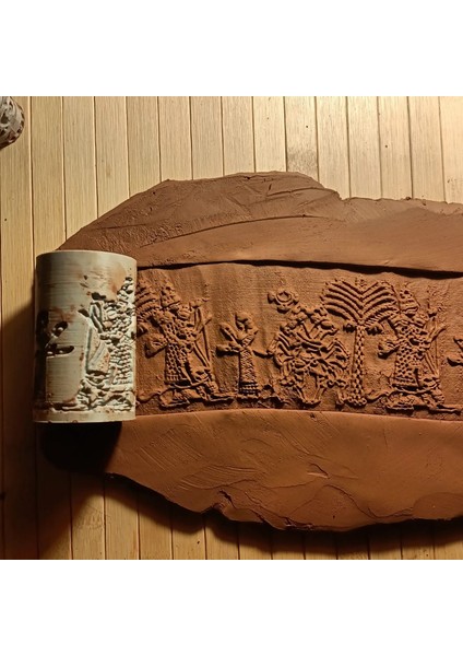 Asur 8 cm Antik Desen-Doku Oklavası Seramik&polimer Kil- Asur8