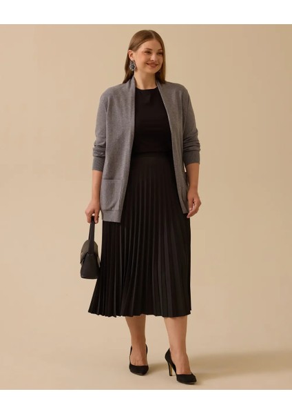 Büyük Beden Esnek Bel Pliseli Basic Etek Gala-Xi