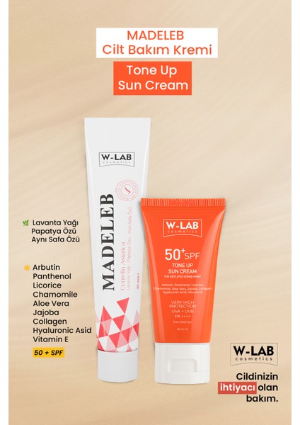 Kozmetik Madeleb Krem 40 ml ve W Lab Ton Eşitleyici Güneş Kremi 50+Spf
