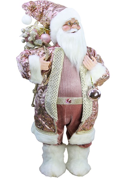 Işlemeli Ceketli Noel Baba Pembe 30 cm