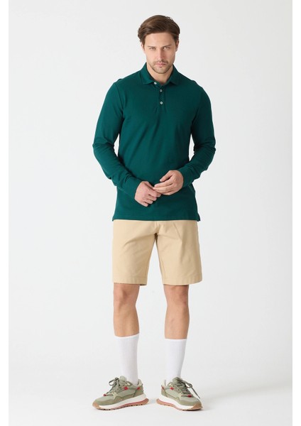 Erkek Uzun Kollu Polo Yaka Comfort Sweatshirt - Nefti