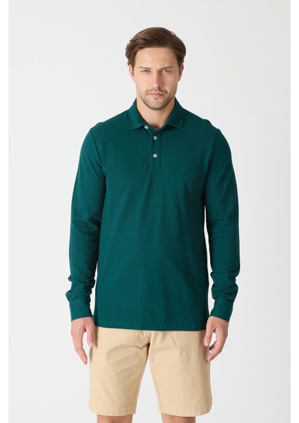 Erkek Uzun Kollu Polo Yaka Comfort Sweatshirt - Nefti