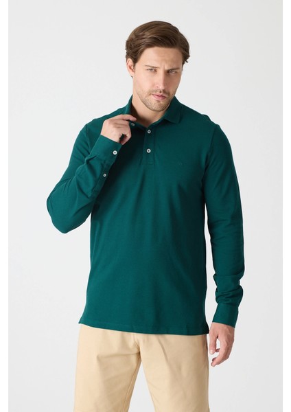 Erkek Uzun Kollu Polo Yaka Comfort Sweatshirt - Nefti