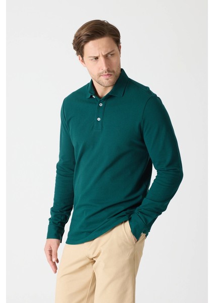 Erkek Uzun Kollu Polo Yaka Comfort Sweatshirt - Nefti