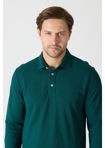 Erkek Uzun Kollu Polo Yaka Comfort Sweatshirt - Nefti