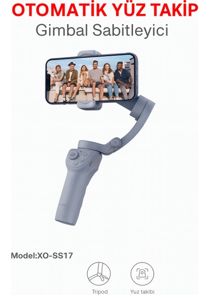 Otomatik Yüz Takipli Telefon Gimbal 330° Döner, Tripod Destekli, Profesyonel Video Çekim Sabitleyici