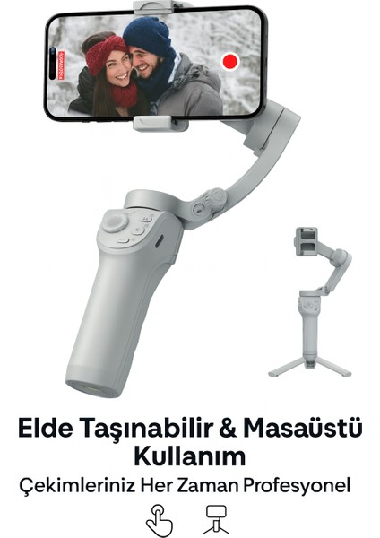 Otomatik Yüz Takipli Telefon Gimbal 330° Döner, Tripod Destekli, Profesyonel Video Çekim Sabitleyici fiyatları