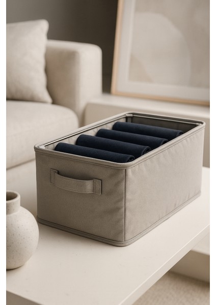 | Raf Düzenleyici 25 cm - Gri Tela Kumaş | 4 Adet | Çelik Destekli, Katlanabilir Kıyafet Saklama Organizeri fiyatları