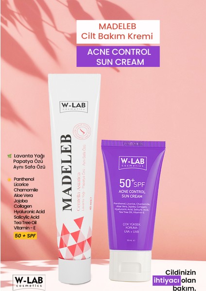 Kozmetik Madeleb Krem 40 ml ve W Lab Akne Kontrol Güneş Kremi 50 ml