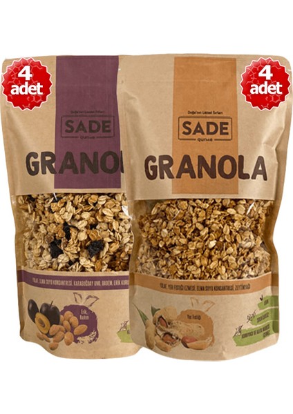 Gurme x4 Adet Yer Fıstıklı - x4 Adet Badem - Erikli Granola Çeşitleri 360 gr