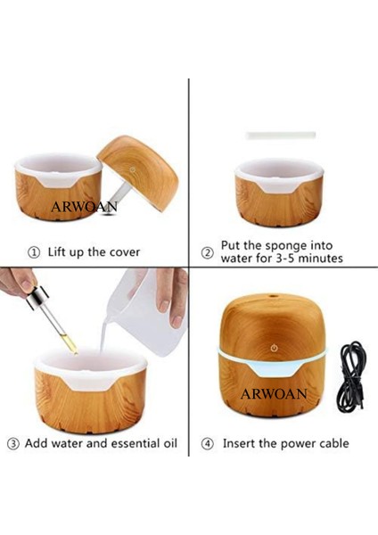 Ahşap Desenli Aromaterapi Difüzör ve Hava Nemlendirici | LED Işıklı Sessiz Buhar Makinesi