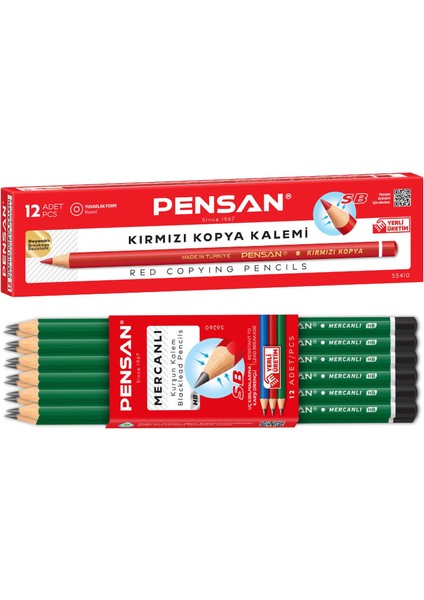 Mercanlı Kurşun Kalem Hb 12'li + Kırmızı Kopya Kalemi 12'li