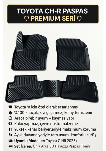 Toyota Chr 2023+ Uyumlu 3D Oto Paspas Havuzlu