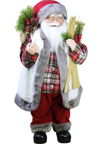 Oduncu Gömlekli Hareketli Noel Baba Kırmızı Beyaz 60 cm