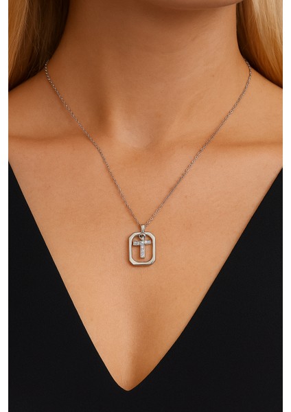 Frame Taşlı T Harfi Gümüş Kolye fiyatları