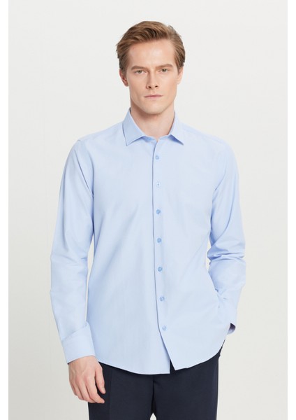 AC&Co / Altınyıldız Classics Erkek Açık Mavi Ütülemesi Kolay Slim Fit Dar Kesim Klasik Yaka Pamuklu Gömlek fırsatları