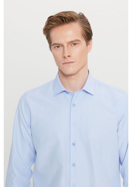 AC&Co / Altınyıldız Classics Erkek Açık Mavi Ütülemesi Kolay Slim Fit Dar Kesim Klasik Yaka Pamuklu Gömlek indirimleri
