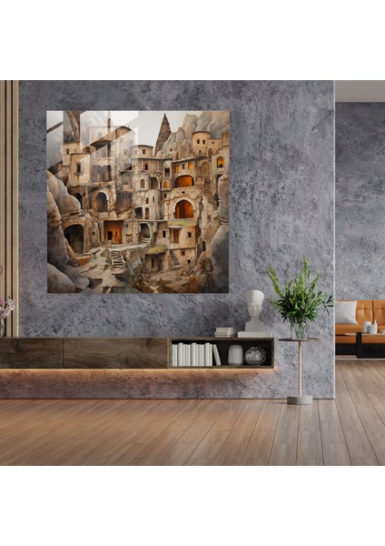 Ufuklar Cam Tablo - Modern Karışık Medya Kapadokya Mağara Konutları fiyatları