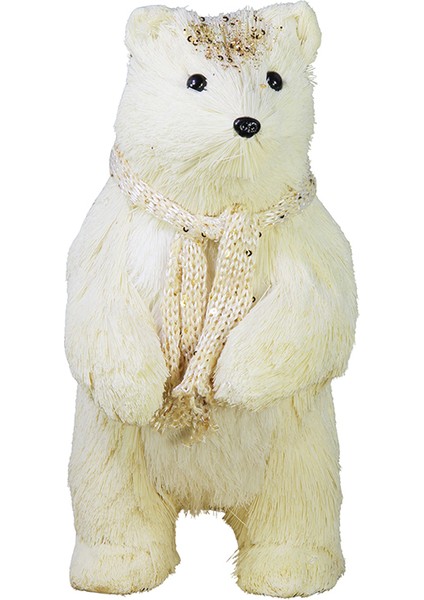Yılbaşı Süsü Altın Işlemeli Atkılı Ayı Beyaz 45 cm
