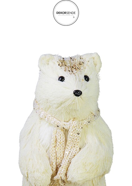 Yılbaşı Süsü Altın Işlemeli Atkılı Ayı Beyaz 45 cm fiyatları