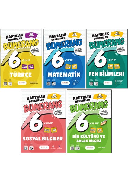6. Sınıf Bumerang Serisi 32 Haftalık Denemeler Türkçe Matematik Fen Bilimleri Sosyal Bilgiler Din Kültürü Seti 2026 Güncel Basım