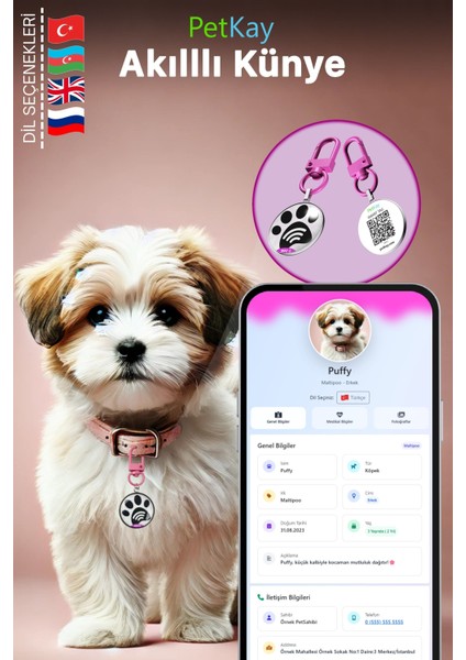 Köpekler Için Akıllı Künye, Nfc Dijital Isimlik Ve Tasma Künyesi Qr Kod Künye Paslanmaz Çelik Turuncu isimli Köpek Tasması, Köpek isimlik