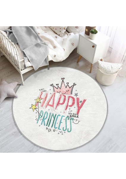 Happy Princess Yuvarlak Çocuk Halısı – Kaymaz Tabanlı, Makinede Yıkanabilir modelleri