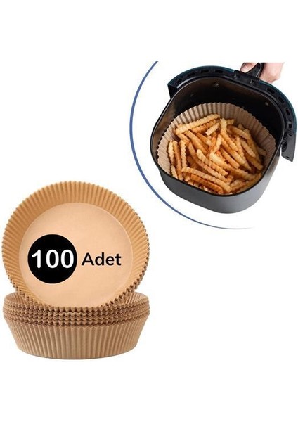 100 Adet Air Fryer Pişirme Kağıdı Tek Kullanımlık Yağlı Kağıdı Yuvarlak Tabak Model (4764)