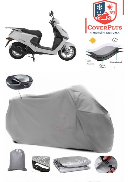 Mondial 125 Lavinia Branda Gri Arka Çanta Uyumlu(Topcase) Motosiket Brandası Motor Örtüsü Çadır Su Geçirmez Motosiklet Kılıfı Motor Brandası,lastikli,taşıma Torbalı