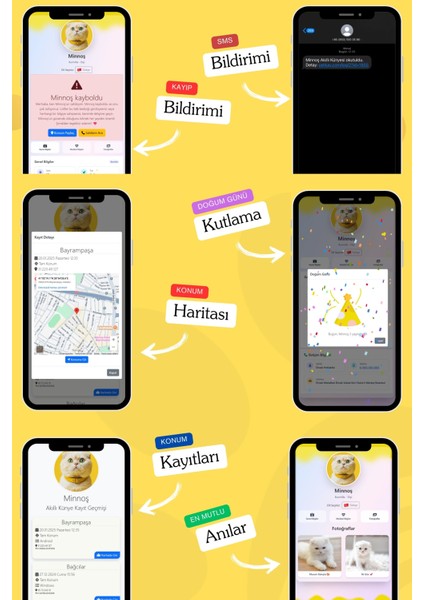 Kediler Için Akıllı Künye, Nfc Dijital Isimlik Ve Tasma Künyesi Qr Kod Künye Paslanmaz Çelik Sarı, İsimli Kedi Tasması, Kedi İsimlik indirimleri