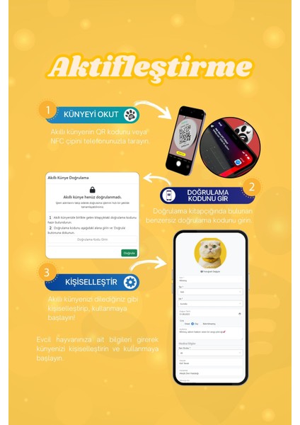 Kediler Için Akıllı Künye, Nfc Dijital Isimlik Ve Tasma Künyesi Qr Kod Künye Paslanmaz Çelik Sarı, İsimli Kedi Tasması, Kedi İsimlik