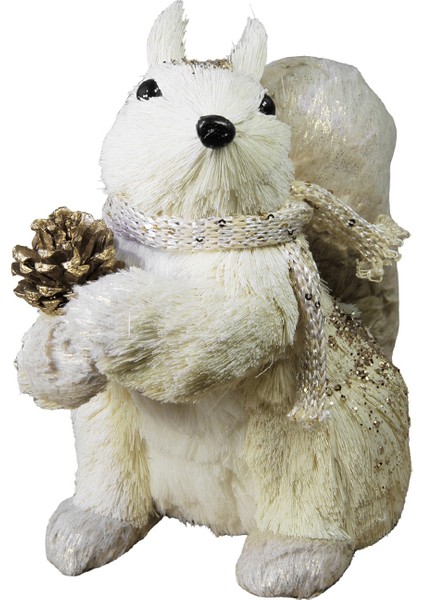 Yılbaşı Süsü Altın Atkılı Kozalaklı Sincap Beyaz 20 cm