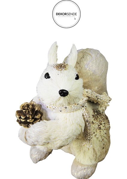 Yılbaşı Süsü Altın Atkılı Kozalaklı Sincap Beyaz 20 cm fiyatları