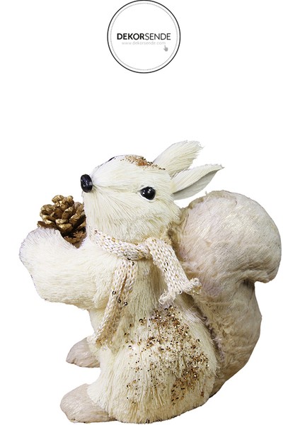 Yılbaşı Süsü Altın Atkılı Kozalaklı Sincap Beyaz 20 cm modelleri