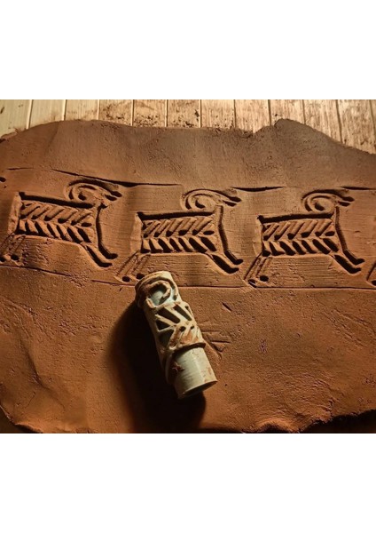 Geyik 5 cm Antik Silindir Mühür Merdane Desen Doku Oklavası Seramik& Polimer Kil- Geyik