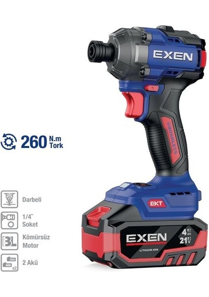 En 264 Vd 21 V. 4 Ah. 260 Nm. Kömürsüz Darbeli Şarjlı Vidalama