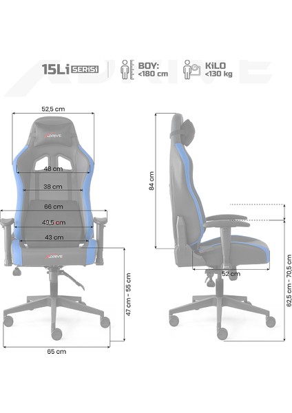 15'li Plus Profesyonel Oyuncu Koltuğu Mavi Siyah fırsatları
